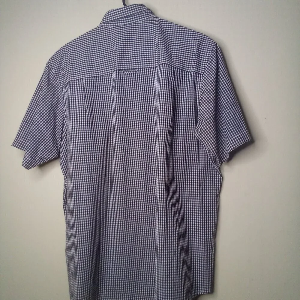 Club Room Shirt Men XL Button Down Short Sleeve Plaid Gingham Black White